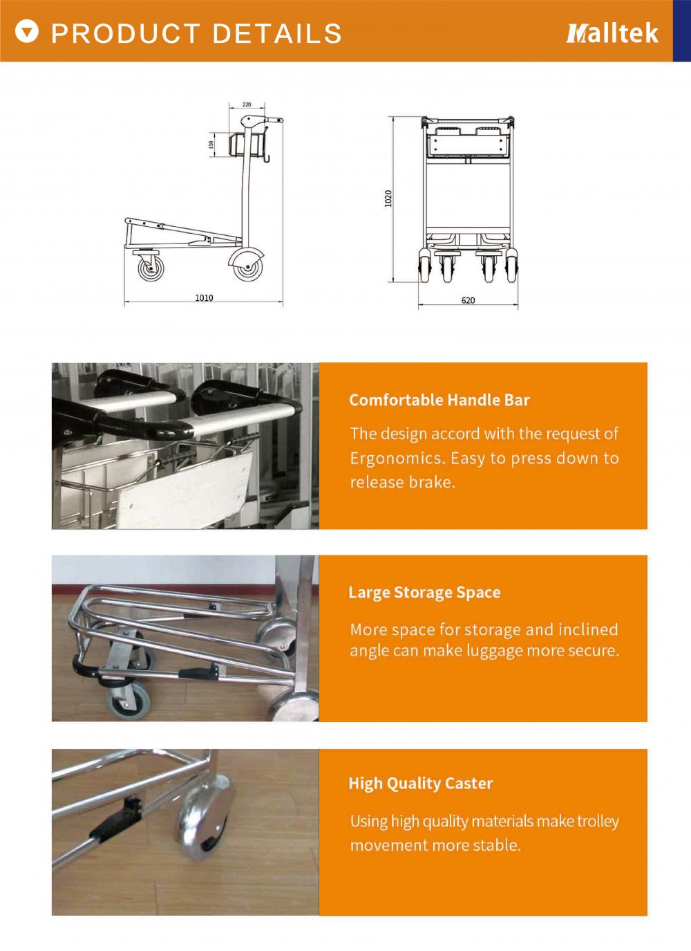 Load 250KG Stainless Steel Airport Trolley With Brakes