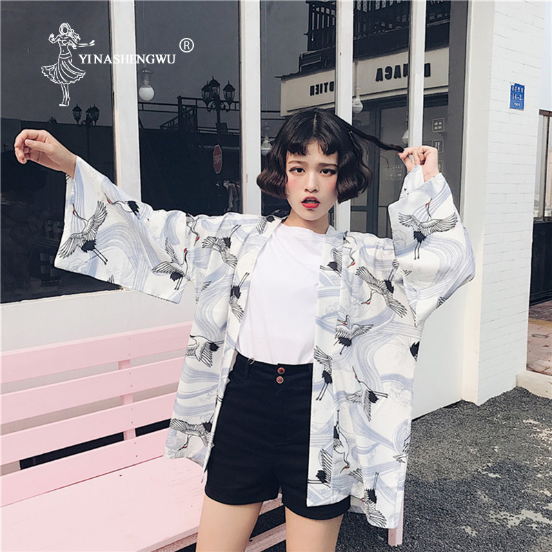 Summer Japanese Style Casual Printed Chiffon Kimono Femme Sunscreen Blouse Harajuku Kimono Cardigan Cosplay Costume Yukata Asia