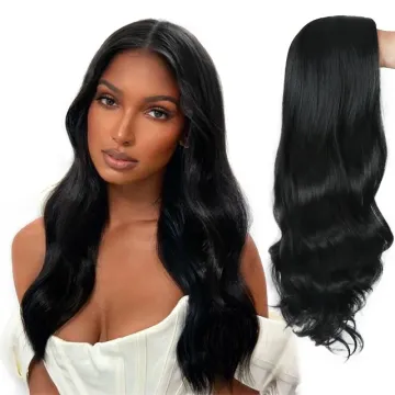 Synthetic middle part wigs black wavy wig heat resistant synthetic fiber Long Curly wigs  for women