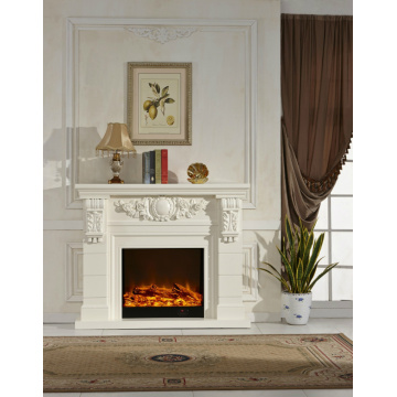 Custom Carved Indoor White Wood Mantel Electric Fireplace