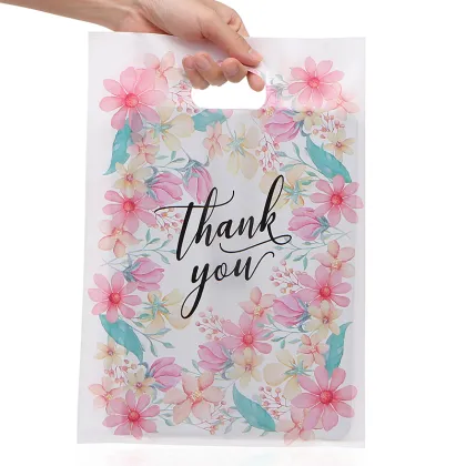 Custom Green Thank You Bags - Printed Single-Layer Plastic Shopping Bags for Clothing