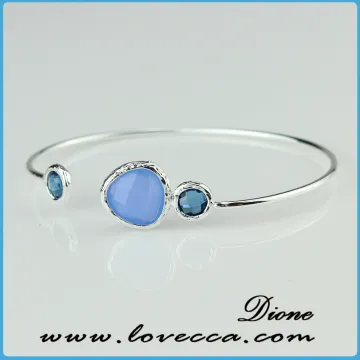 Women Pendant Expandable Glass Bangle Adjustable Birthstone Charm Bracelet