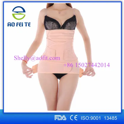 Postpartum Recovery new design 3 pieces pink corset body shaper waist slimmer gastric waist belt
