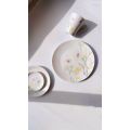 Porcelain rendered coffee cups, plates, bread plates