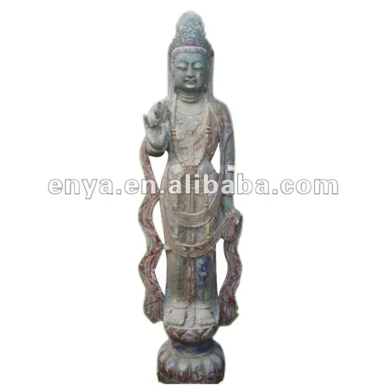 Antique Stone Standing Buddha Sculpture on lotus base
