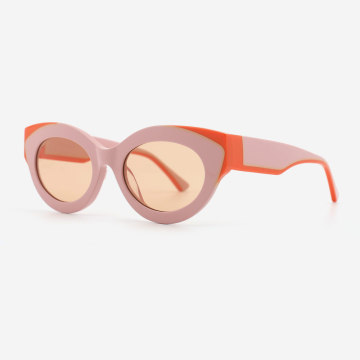 Cat Eye Lamination Full-rim Acetate Female Sunglasses