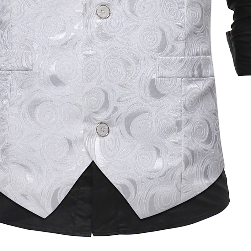 Mens Gentleman White Single Breasted Suit Vest 2018 Fashion Rose Printed Wedding Dress Vest Tuxedo Waistcoat for Business Man