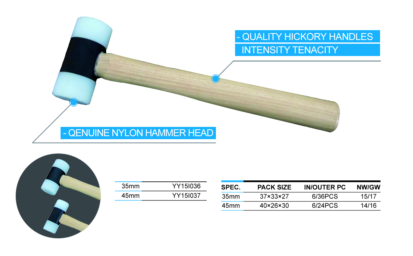 Installation Hammer With Wooden Handle 45mm, High Quality Installation