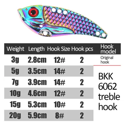 XUHANG BZV06 Zinc Fish Metal Vibe Fishing Lure with BKK Treble Hook