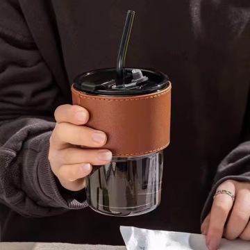 Liberty Glass Tumbler with Leather Sleeve and Straw