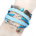ailes d'ange heureux musique note metal Skull bleu infini perle bracelet tressé en cuir bleu bracelet cordon en gros