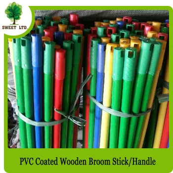 Silver PVC coated wooden broom stick Floor cleaning wooden brush handle