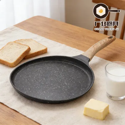Black Sand Nonstick Wood-Grain Handle Pancake Pan