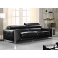 Modern Black Leather Sofa with Chrome Legs