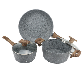 New Non-Stick Marble Cookware Set with Aluminum Alloy and Tempered Glass Lid