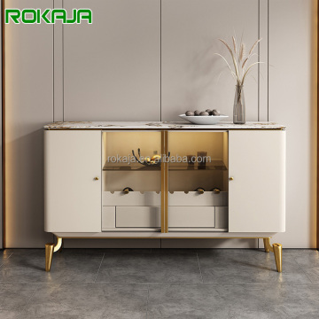 Modern Gold Leg Wooden Wine Sideboard with Glass Doors and Drawers