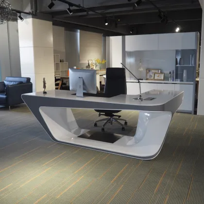 White Gloss Luxury L-shaped Executive Desk