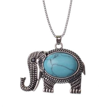 Vintage Turquoise Gemstone Elephant Pendant Necklace ​