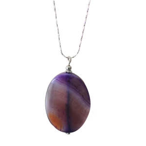 Natural Gemstone Agate Necklace with Silver Chain