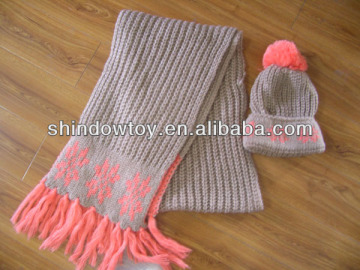 Simple custom beanie knitted hat and scarf gray for girls and ladies
