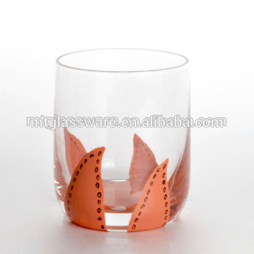 2015 new design red colored handmade stemless wine glass cup with fire