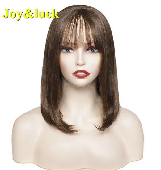 Wholesale Prices Ladies Wig for Women Shoulder Length With Bangs Party Brown Wig Natural Straight Short Bob Synthetic Wigs
