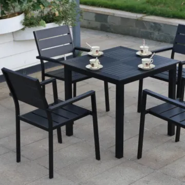 Black Outdoor Plastic Wood Square Dining Table and Chair Set