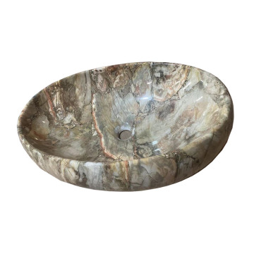 Modern Luxury Oval Art Washbasin - White and Gold Bathroom Vanity Sink