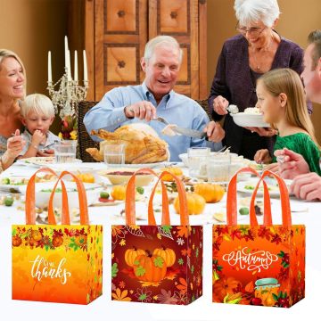 Thanksgiving Harvest Pumpkin Maple Leaf Non-Woven Tote Bags - 12 Pcs Party Gift Bags