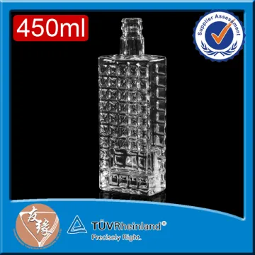 rectangle shaped embossed clear glass brand name vodka novelty spirit glass bottle 450 ml