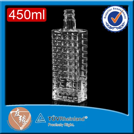 rectangle shaped embossed clear glass brand name vodka novelty spirit glass bottle 450 ml