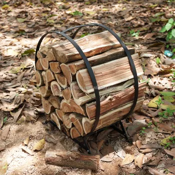30 Inch Black Steel Firewood Log Hoop Rack: Indoor/Outdoor Storage Holder