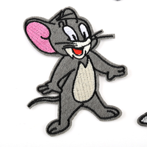 Patch bordado de gato e rato de desenho animado