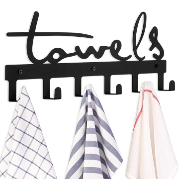 Towel Rack Wall Mount - Bathroom & Kitchen Metal Holder with 6 Hooks, Rustproof and Waterproof