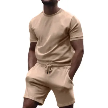 Custom Logo Cotton Crewneck Sweatshirt and Jogger Shorts Set
