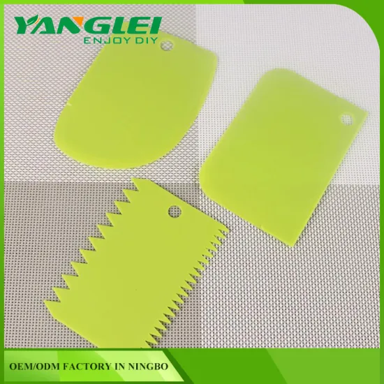 3 Pcs Plastic Dough Icing Fondant Scraper Cake Plain Smooth Jagged Edge Spatula