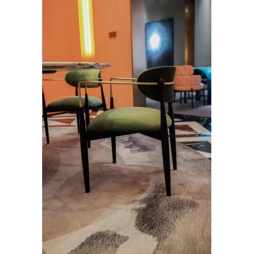 Silla de comedor verde de lujo con pierna de metal
