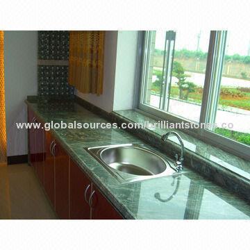Kitchen Counter-top, Made of Nine Dragon Jade, Ink Green Color, Polished, with Back-splash and Sink