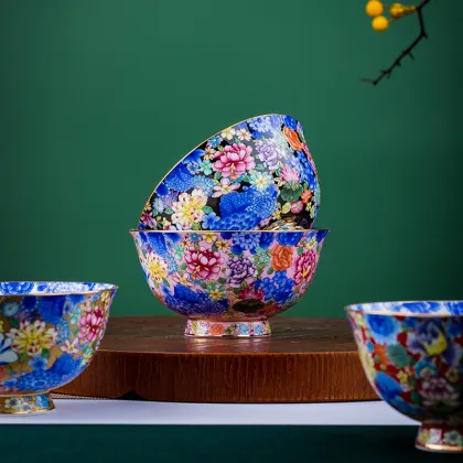 High-End Jingdezhen Imperial Porcelain Gift Bowl Set with Enamel Flower Design