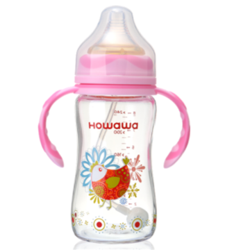 Bebek süt şişesi kulplu cam şişe besleme