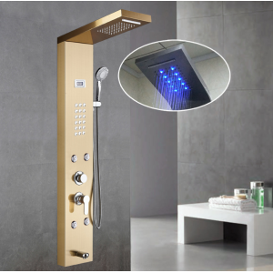 Sıcak Satış 304 paslanmaz çelik sıcaklık göstergesi LED yağmur duş başlıkları masajlı termostatik duş panelleri