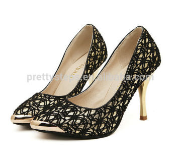 Pretty Steps women black lace high heel shoes manufacturing factory