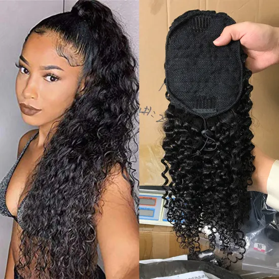 Clip in 100 human jerry curl ponytail, natural black kinky curl ponytail, brazilian remy 3b curly ponytail human hair