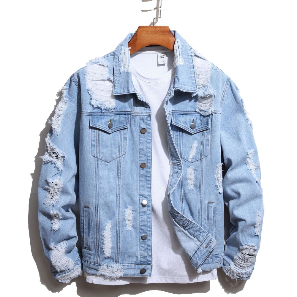 Beliebte Mens Denim Distressed Jacket Großhandel Custom