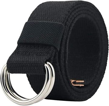 Canvas Belt with Metal Double D Ring Buckle, 1.5 inches Wide for Men and Women
