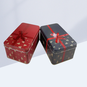Rectangular Red Black Tinplate Metal Box Clamshell Biscuit Cosmetics Christmas Gift