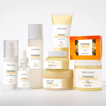 Korean Anti-Acne Dark Spot Whitening Skin Care Set with Soap, Serum, Scrub, Cream, and Facial Wash (Turmeric)