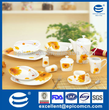 high grade super white yellow flower painting 45pcs square daily ceramic of dinner plate
