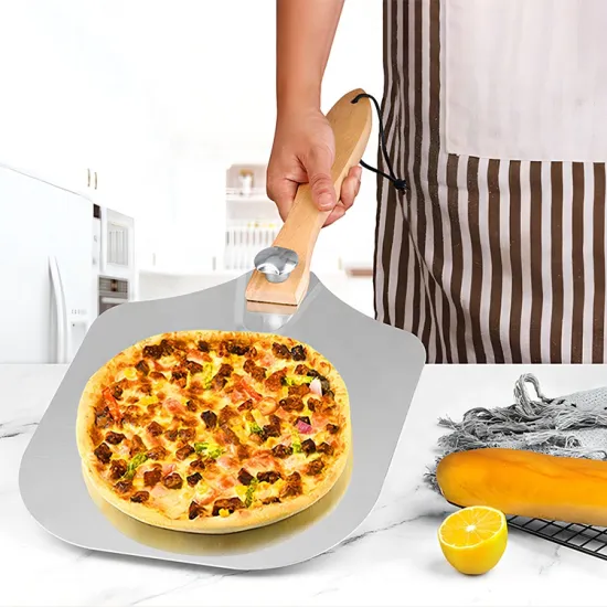 Heat Resistance 12 Inch Aluminum Pizza Peel With Wooden Handle Foldable