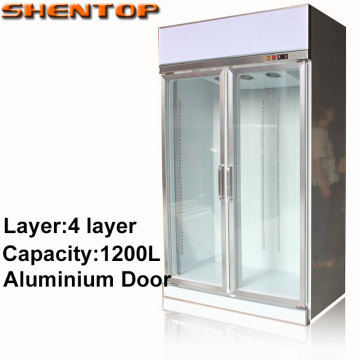 SHENTOP Double glass door refrigerated showcase Aluminium doors fan cooler 0~+10 STLA-G12L2FA